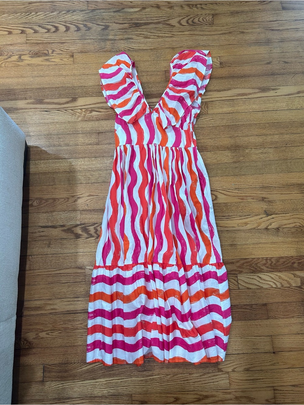 Sleeveless Wave-Stripe Sundress in Pink, Orange & White